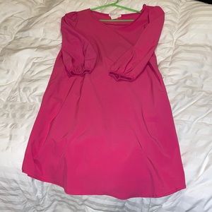 3/4 sleeve knee length pink dress